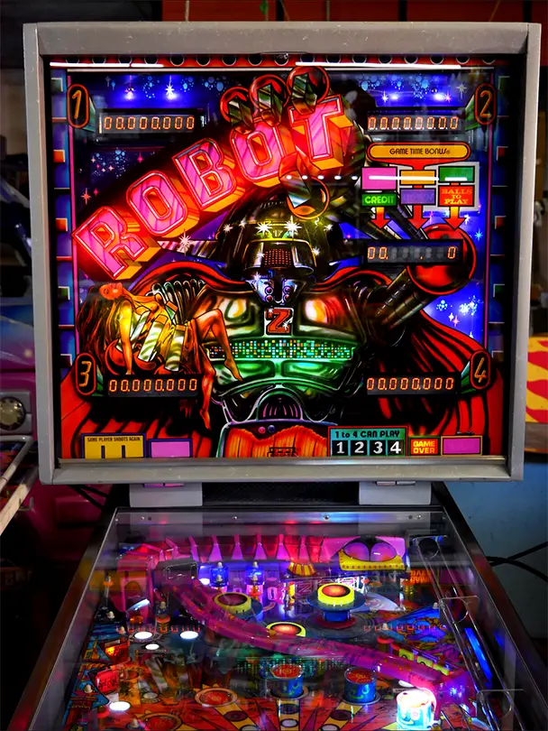Robot by Zaccaria 1985 restored pinball machine backglass detail